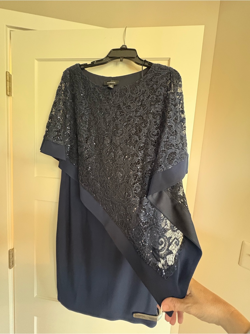 NWT R& M Richards Navy Sequin Lace Capelet Midi Dress from Macy’s Size 14 - Picture 7 of 7